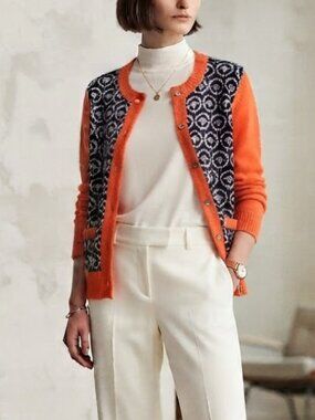 WOOLRICH Wool Mohair Sheep Motif Cardigan Orange Black